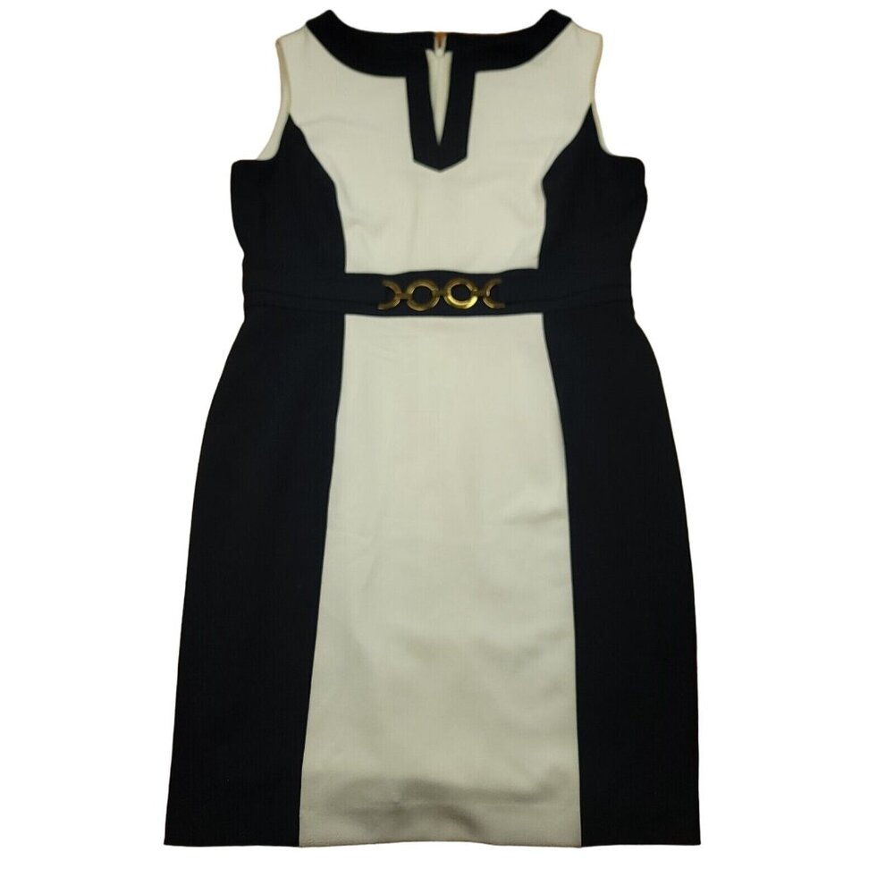 Chelsea Rose Womens 12 Dress‎ White Navy Blue Color Block Sleeveless Sheath